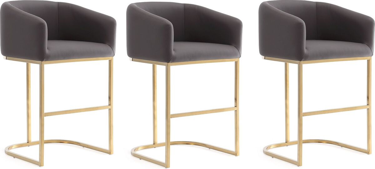 Manhattan Comfort Barstools - Louvre 36 in. Grey and Titanium Gold Stainless Steel Counter Height Bar Stool (Set of 3)