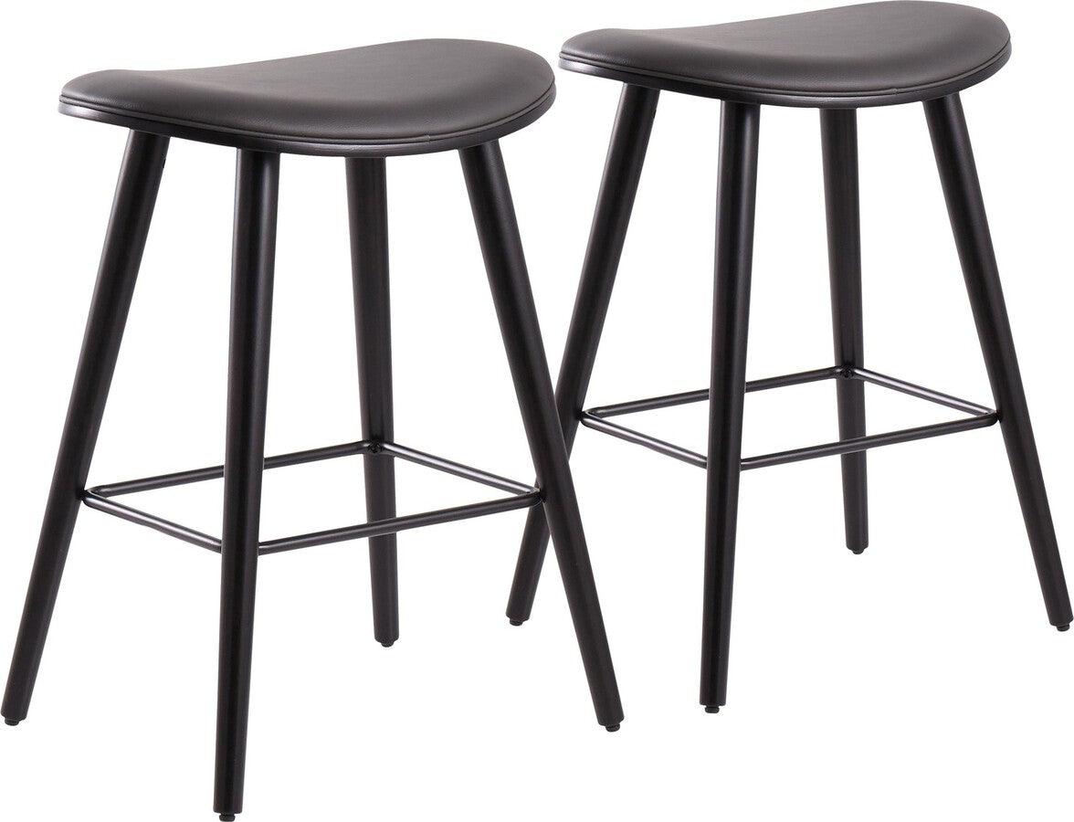 Lumisource Barstools - Saddle 26" Contemporary Counter Stool in Black Wood & Grey Faux Leather- Set of 2