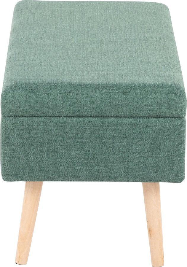 Lumisource Benches - Storage Contemporary Bench in Natural Wood and Green Fabric