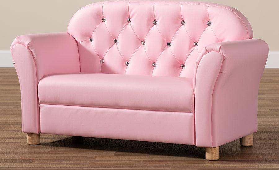 Wholesale Interiors Loveseats - Gemma Modern and Contemporary Pink Faux Leather 2-Seater Kids Loveseat