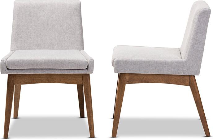 Wholesale Interiors Dining Chairs - Nexus Mid-Century Modern Walnut Wood Finishing Greyish Beige Fabric Dining Side Chair (Set Of 2)