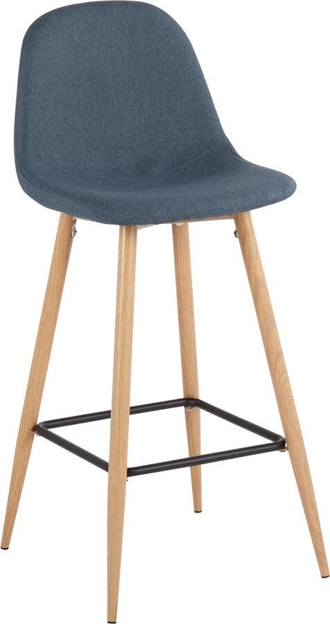 Lumisource Barstools - Pebble Barstool In Natural Metal & Blue Fabric (Set of 2)