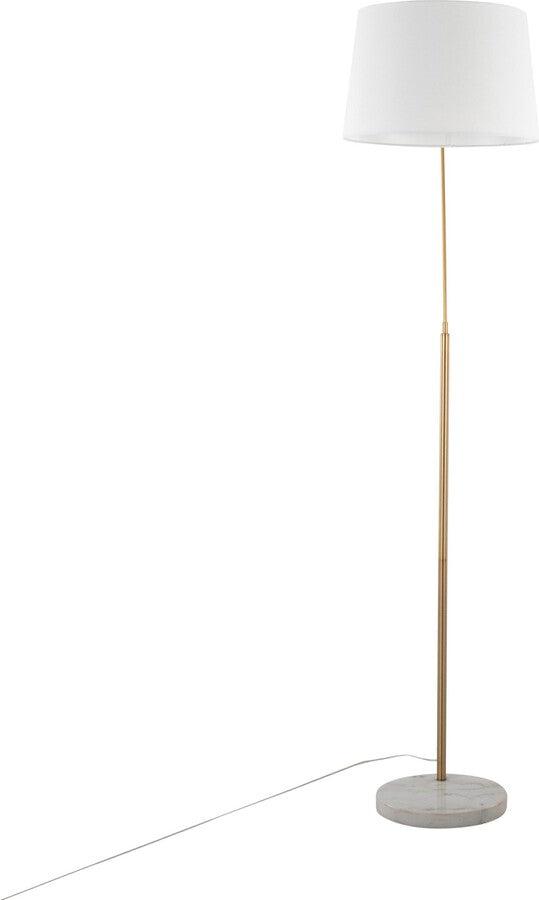 Lumisource Floor Lamps - March Contemporary Floor Lamp In White Marble & Antique Brass With White Linen Shade Metal