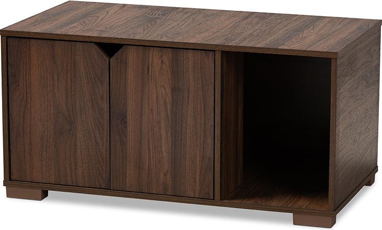 Wholesale Interiors Cat Litter Box - Jasper Modern and Contemporary Walnut Brown Finished 2-Door Wood Cat Litter Box Cover House