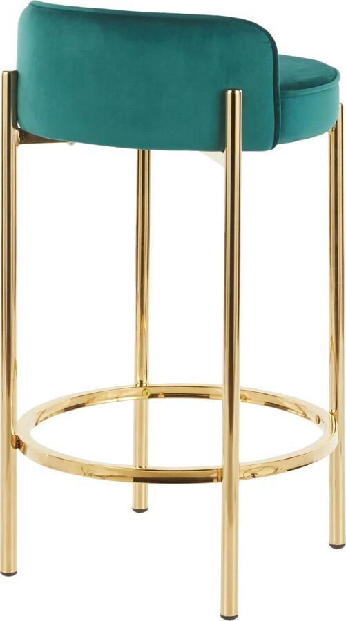 Lumisource Barstools - Chloe Contemporary Counter Stool in Gold Metal and Green Velvet - Set of 2