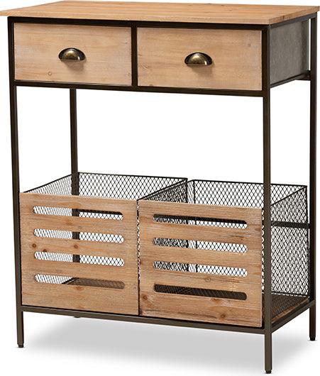 Wholesale Interiors Kitchen Storage & Organization - Abram Oak & Black Metal 2-Drawer Kitchen Storage Cabinet