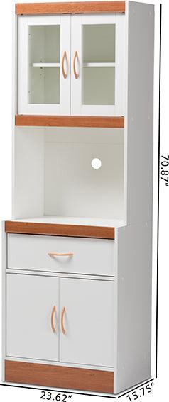 Wholesale Interiors Kitchen Storage & Organization - Laurana Modern and Contemporary White and Cherry Finished Kitchen Cabinet and Hutch