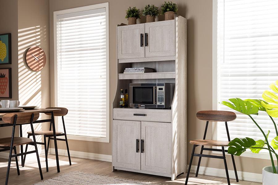 Wholesale Interiors Kitchen Storage & Organization - Portia Modern and Contemporary 6-Shelf White-Washed Wood Kitchen Storage Cabinet