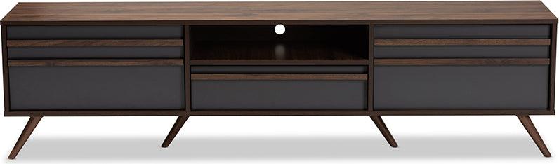 Wholesale Interiors TV & Media Units - Naoki Two-Tone Grey and Walnut Finished Wood TV Stand with Drop-Down Compartments