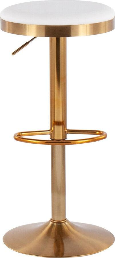 Lumisource Barstools - Dakota Adjustable Barstool in Gold Steel & White Faux Leather - Set of 2