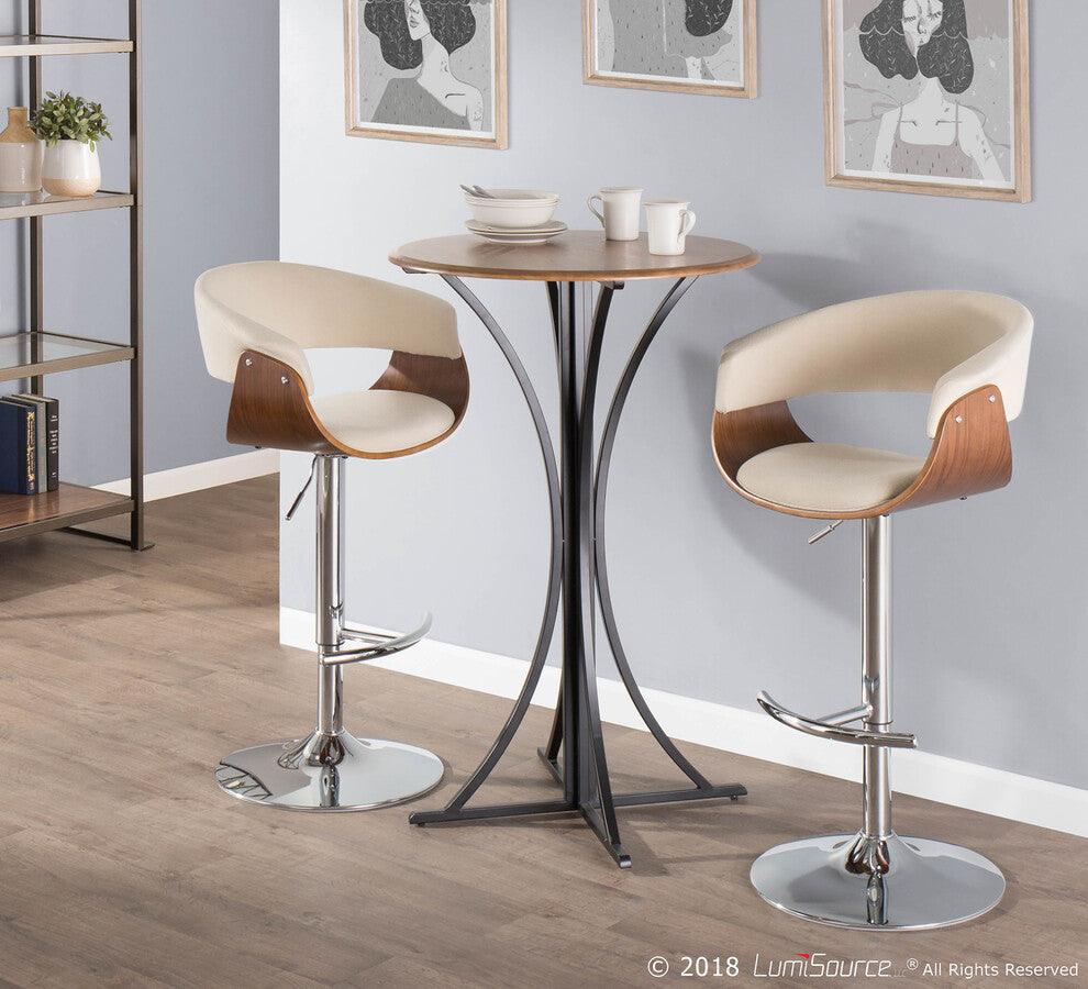 Lumisource Barstools - Vintage Mod Mid-Century Modern Adjustable Barstool with Swivel in Walnut and Cream Fabric