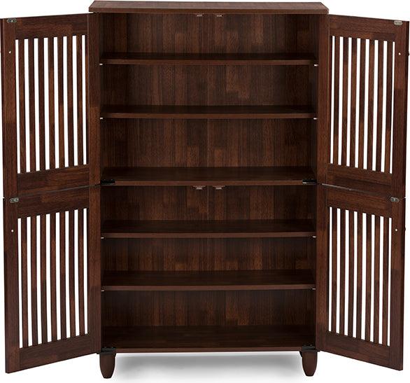 Wholesale Interiors Shoe Storage - Fernanda Modern and Contemporary 4-Door Oak Brown Wooden Entryway Shoes Storage Tall Cabinet