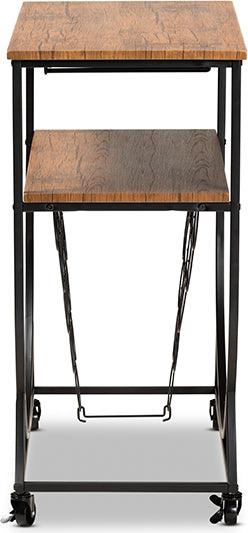 Wholesale Interiors Bar Units & Wine Cabinets - Dania Antique Vintage Industrial Black Metal and Walnut Finished Wood Mobile Wine Bar Cart