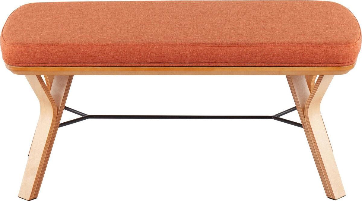 Lumisource Benches - Folia Mid-Century Modern Bench in Natural Wood and Orange Fabric