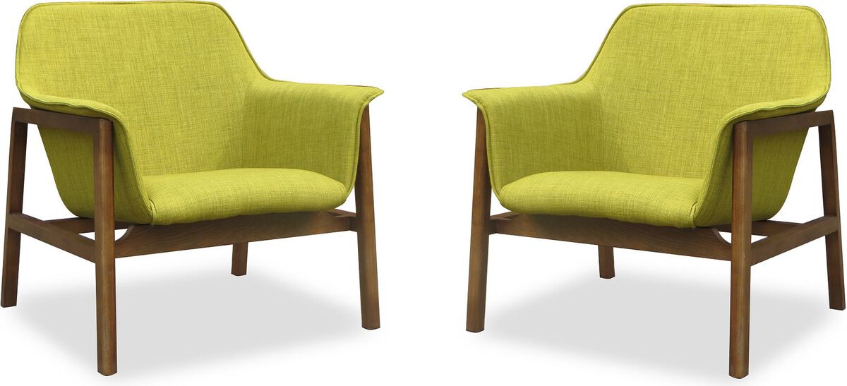 Manhattan Comfort Accent Chairs - Miller Green & Walnut Linen Weave Accent Chair (Set of 2)