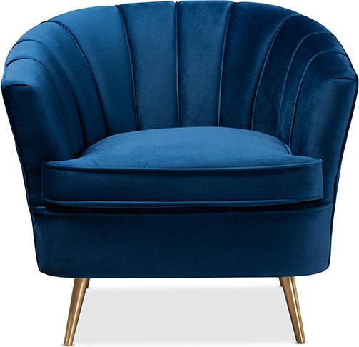 Wholesale Interiors Accent Chairs - Emeline Glam and Luxe Blue Velvet Brushed Gold Accent Chair