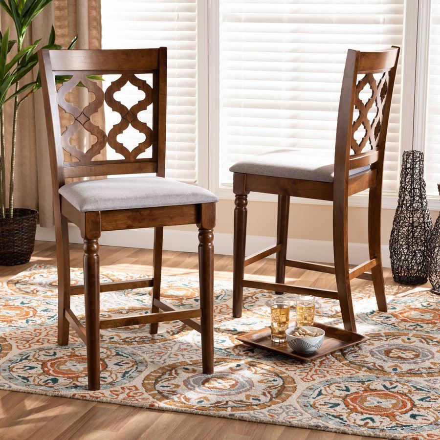 Wholesale Interiors Barstools - Ramiro Grey & Walnut Brown Finished Wood 2-Piece Counter Stool Set