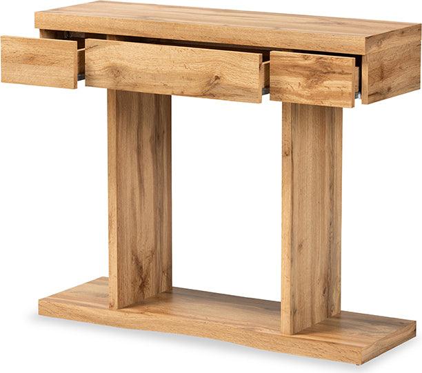 Wholesale Interiors Consoles - Otis Oak Brown Finished Wood 3-Drawer Console Table