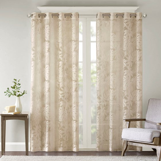 Olliix.com Curtains - Palm Leaf Burnout Window Sheer Natural