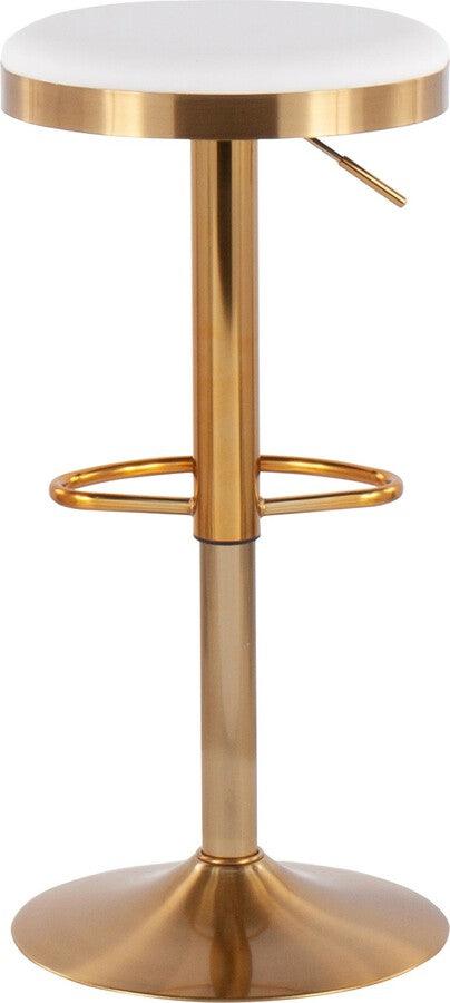 Lumisource Barstools - Dakota Adjustable Barstool in Gold Steel & White Faux Leather - Set of 2