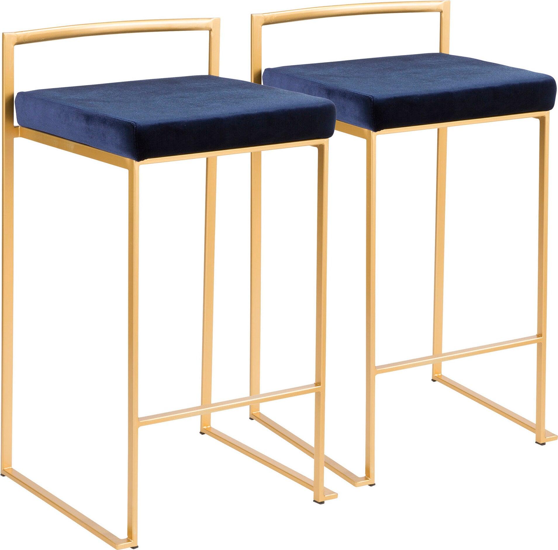 Lumisource Barstools - Fuji Stacker Counter Stool (Set of 2) Gold & Blue