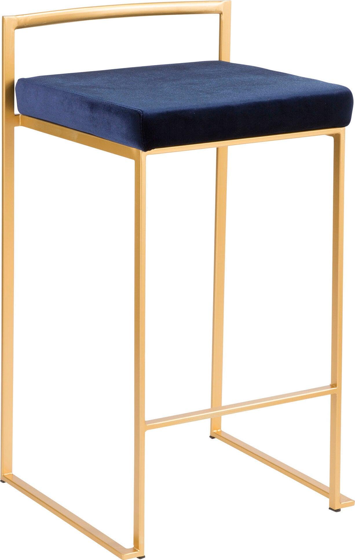 Lumisource Barstools - Fuji Stacker Counter Stool (Set of 2) Gold & Blue