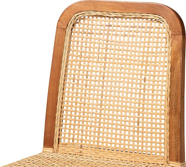 Wholesale Interiors Dining Chairs - Caspia Mid-Century Modern Walnut Brown Mahogany Wood and Natural Rattan 2-Piece Dining Chair Set