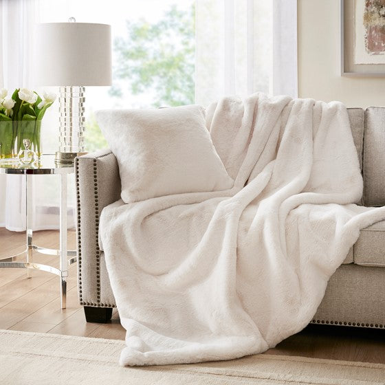 Olliix.com Pillows & Throws - Solid Faux Fur Throw Ivory