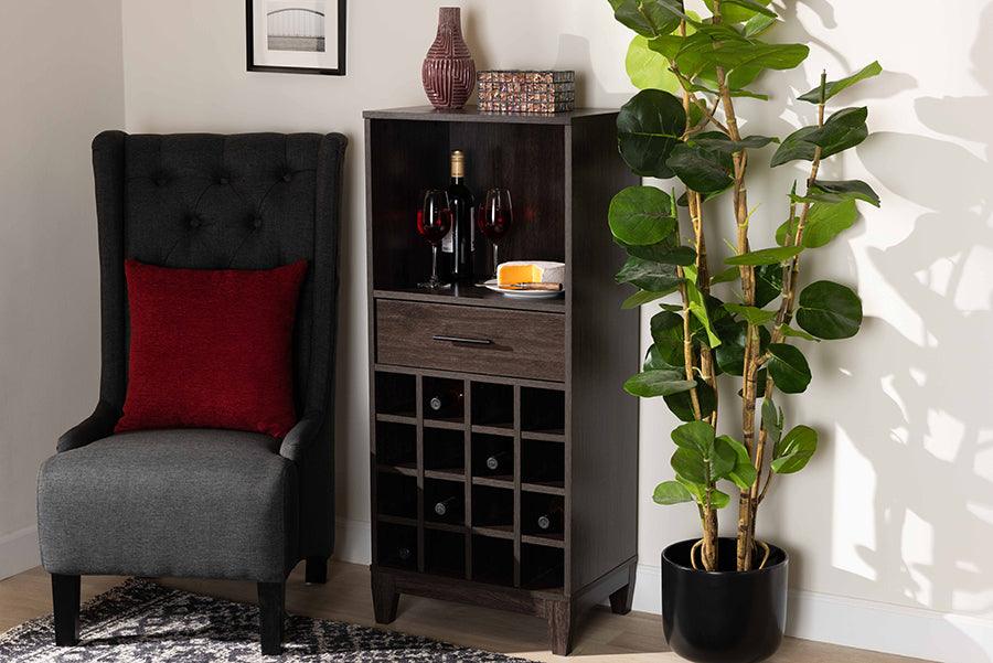 Wholesale Interiors Bar Units & Wine Cabinets - Trenton Dark Brown Finished Wood 1-Drawer Wine Storage Cabinet