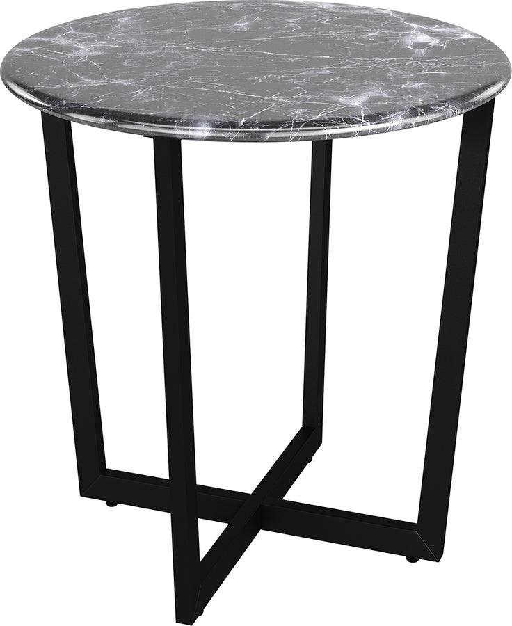 Euro Style Side & End Tables - Llona 24" Round Side Table in Black Marble Melamine with Matte Black Base