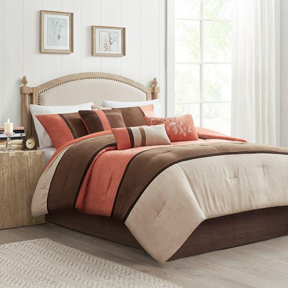 Olliix.com Comforters & Blankets - 7 Piece Faux Suede Comforter Set Coral Cal King