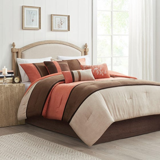 Olliix.com Comforters & Blankets - 7 Piece Faux Suede Comforter Set Coral King