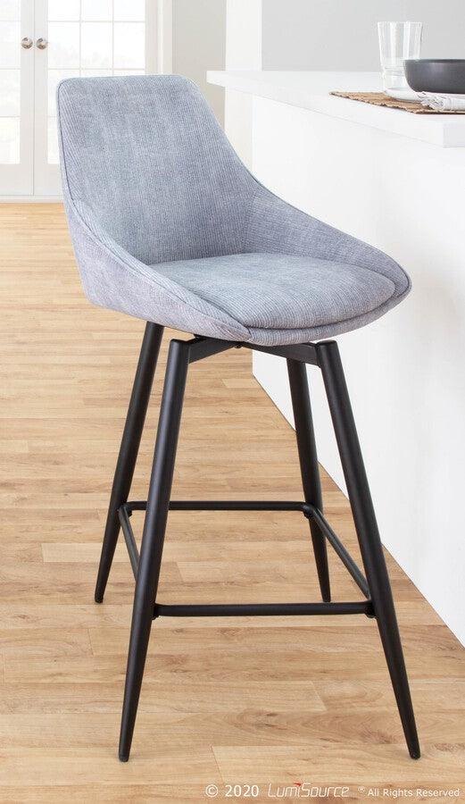 Lumisource Barstools - Diana Contemporary Counter Stool in Black Steel and Grey Corduroy - Set of 2
