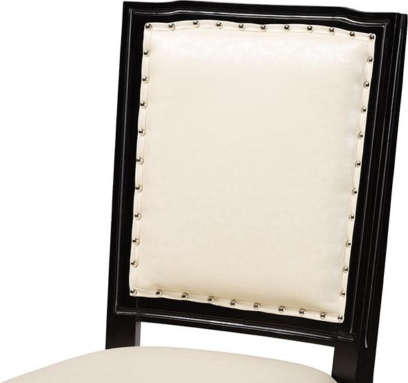 Wholesale Interiors Dining Chairs - Louane Traditional Beige Faux Leather and Black Wood 2-Piece Dining Chair Set