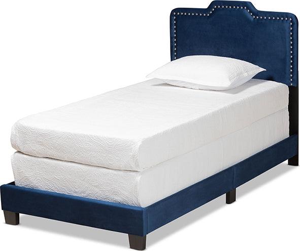 Wholesale Interiors Beds - Benjen Glam Navy Blue Velvet Fabric Upholstered Twin Size Panel Bed