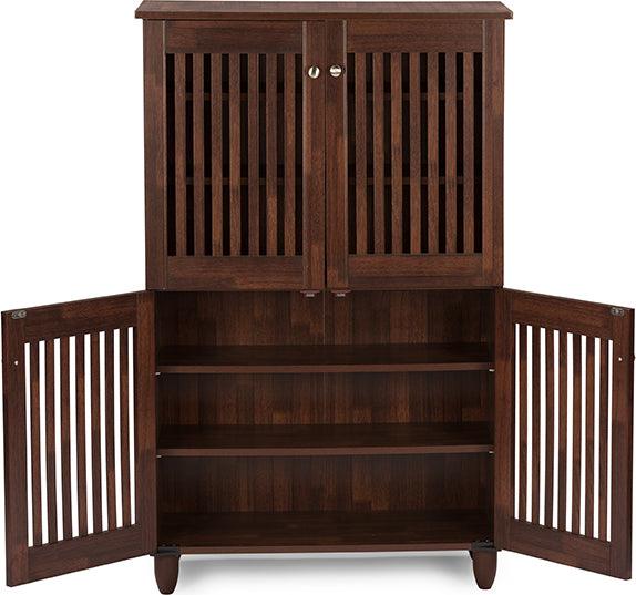 Wholesale Interiors Shoe Storage - Fernanda Modern and Contemporary 4-Door Oak Brown Wooden Entryway Shoes Storage Tall Cabinet