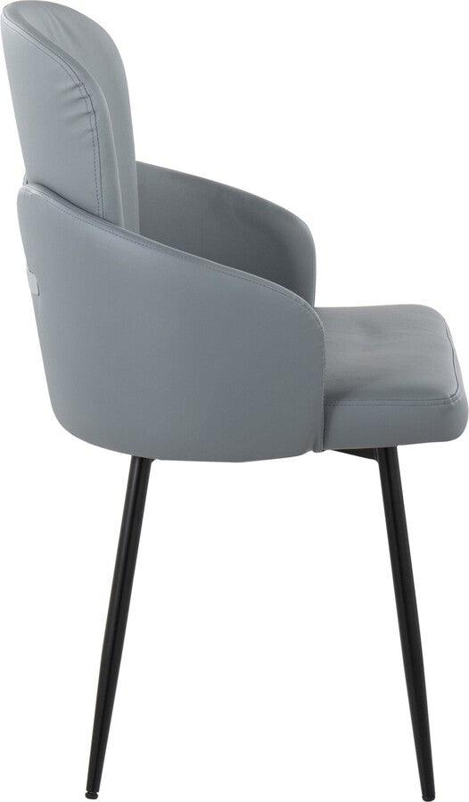 Lumisource Dining Chairs - Dahlia Contemporary Dining Chair In Black Metal & Grey Faux Leather With Chrome Accent (Set of 2)