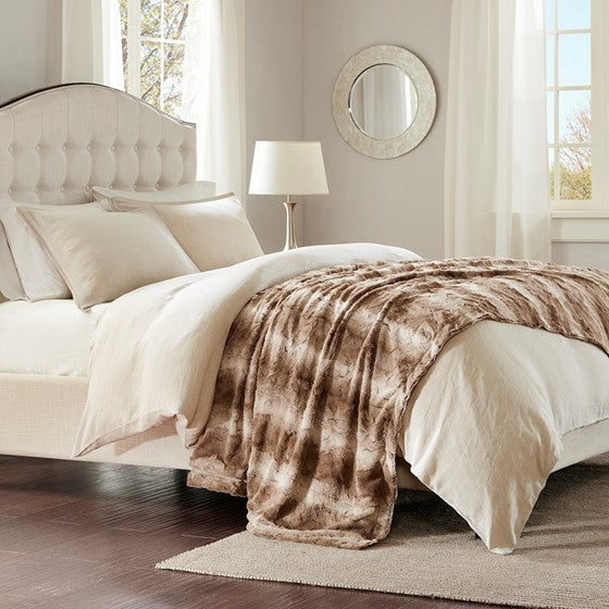 Olliix.com Pillows & Throws - Faux Fur Oversized Bed Throw Tan