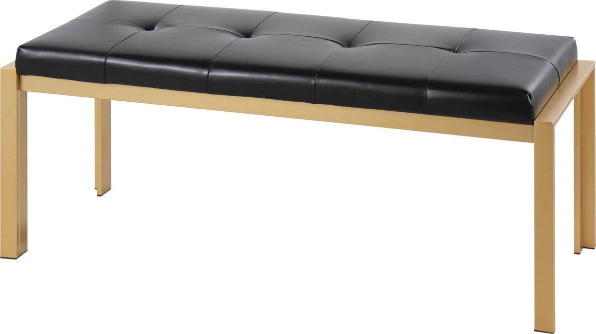 Lumisource Benches - Fuji Contemporary Bench In Gold Metal & Black Faux Leather