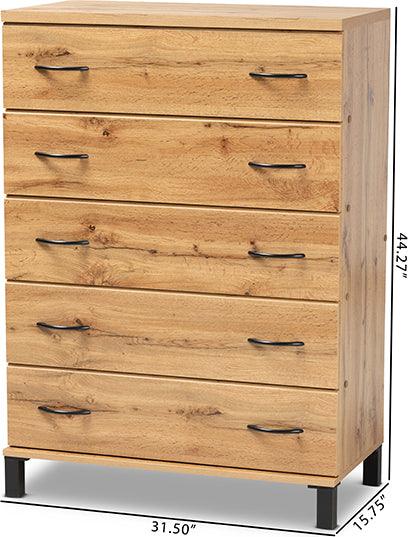 Wholesale Interiors Chest of Drawers - Maison Oak Brown Finished Wood 5-Drawer Storage Chest