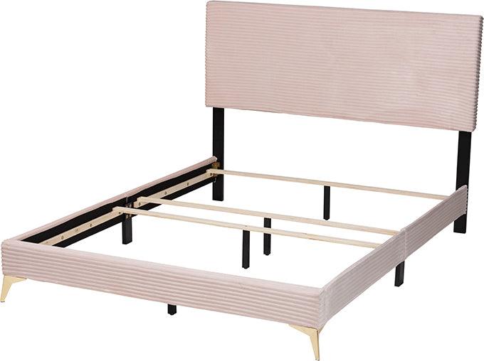 Wholesale Interiors Beds - Abberton Modern and Contemporary Light Pink Velvet and Gold Metal Queen Size Panel Bed