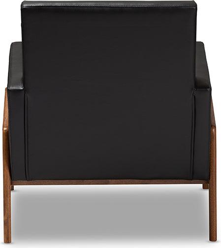 Wholesale Interiors Accent Chairs - Perris Mid-Century Modern Black Faux Leather Upholstered Walnut Wood Lounge Chair