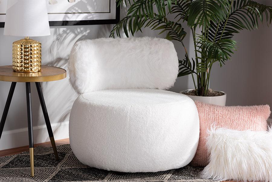 Wholesale Interiors Accent Chairs - Tayla Modern and Contemporary White Fabric Upholstered and Black Metal Accent Chair