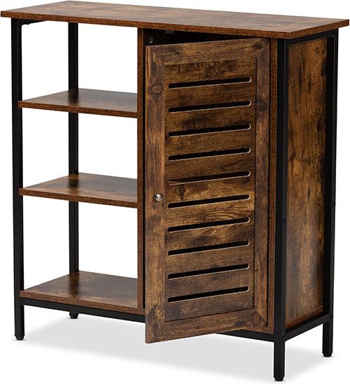 Wholesale Interiors Shoe Storage - Wayland Contemporary Rustic Brown Wood and Black Metal 1-Door Shoe Storage Cabinet