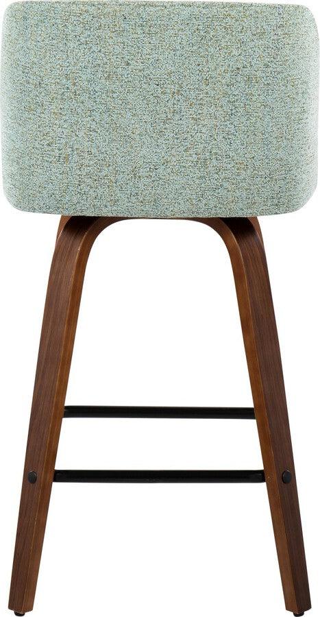 Lumisource Barstools - Toriano Fixed-Height Counter Stool In Walnut Wood & Light Green Fabric (Set of 2)
