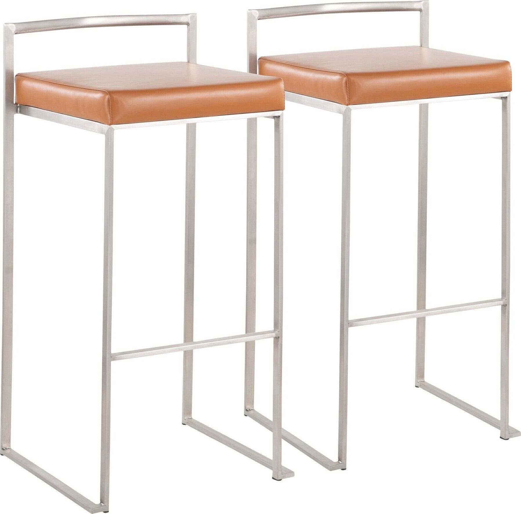 Lumisource Barstools - Fuji Stacker Barstool (Set of 2) Stainless Steel & Camel PU