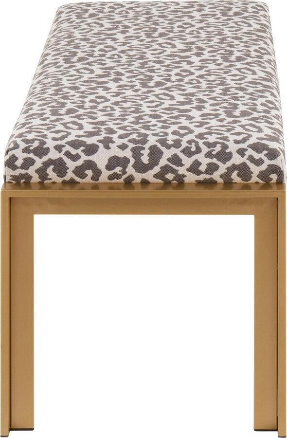 Lumisource Benches - Fuji Contemporary Bench In Gold Metal & Beige Leopard Fabric