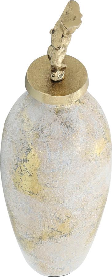 Sagebrook Home Vases - Glass 20"H Metal Vase Tribal Topper White & Gold