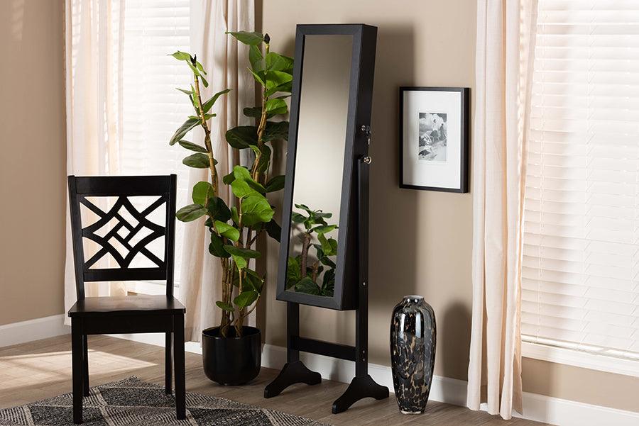 Wholesale Interiors Cabinets & Wardrobes - Ryoko Modern and Contemporary Black Finished Wood Jewelry Armoire with Mirror