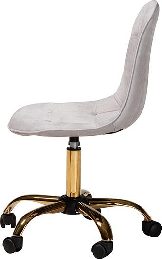 Wholesale Interiors Task Chairs - Kabira Contemporary Glam and Luxe Grey Velvet Fabric and Gold Metal Swivel Office chair